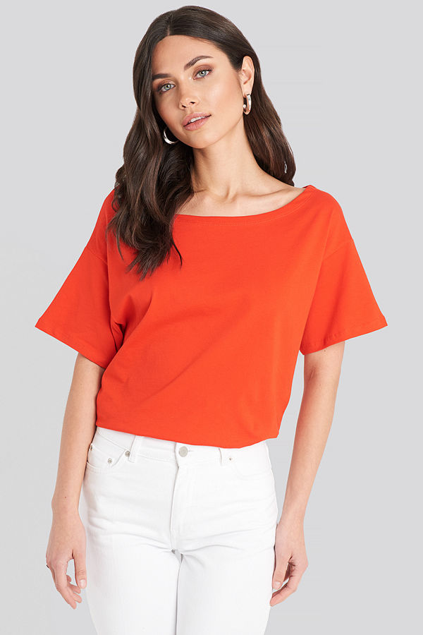Trendyol Wide Neck Boyfriend Tee orange