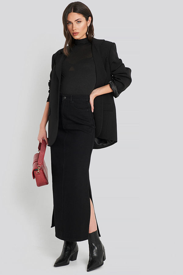 NA-KD Trend Side Split Maxi Denim Skirt svart