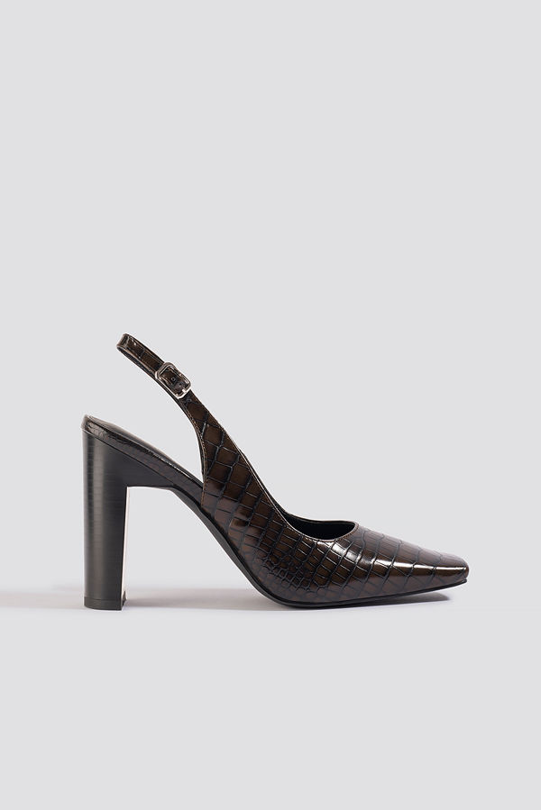 NA-KD Shoes Snake Squared Front Slingback Pumps brun