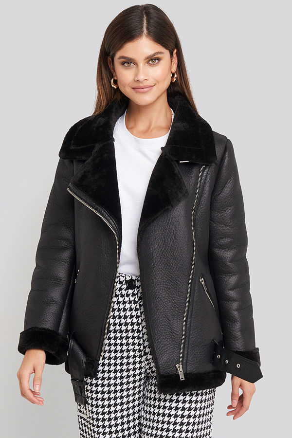 NA-KD Trend Bonded Aviator Jacket svart