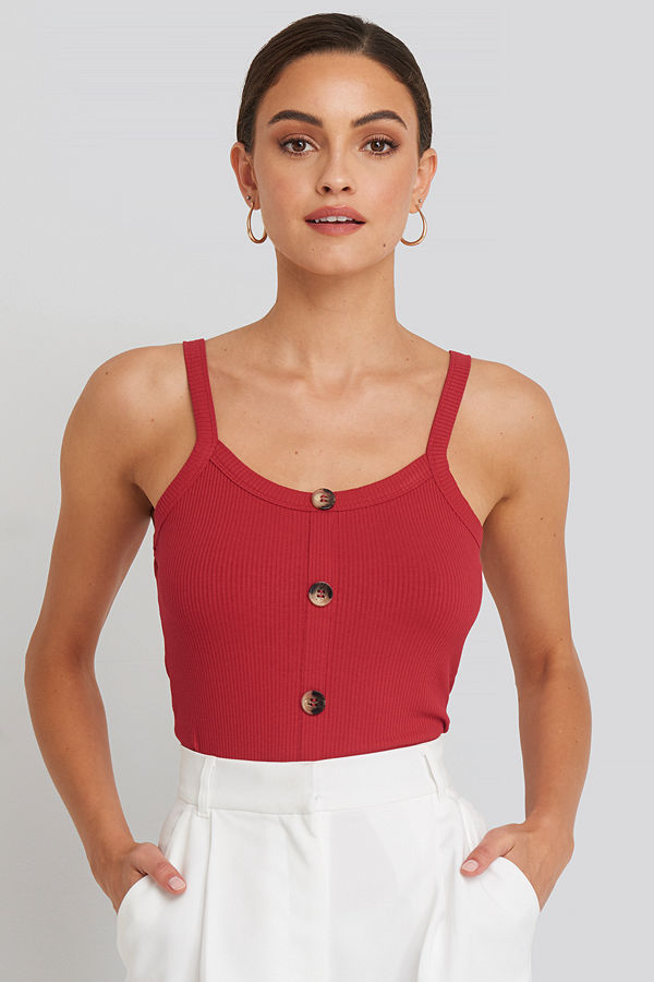 NA-KD Button Rib Tank Top röd