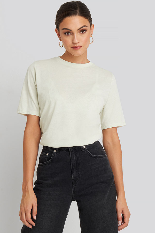 NA-KD Basic High Round Neck Tee beige