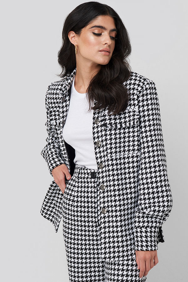 NA-KD Classic Big Dogtooth Pocket Jacket svart vit