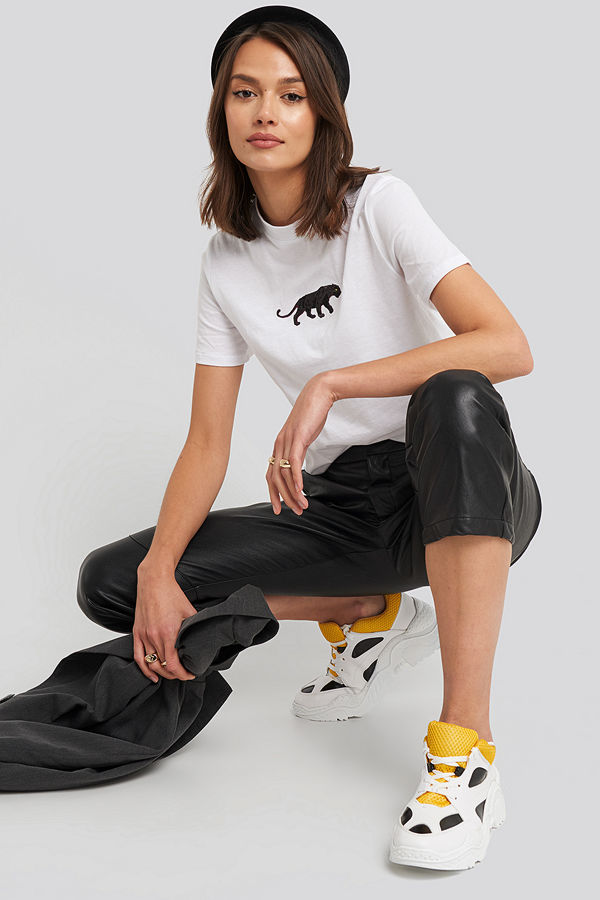 NA-KD Panther Wide Rib Basic Tee vit