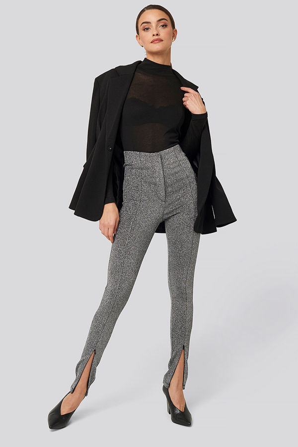 NA-KD Party Front Seam High Waist Lurex Leggings silver