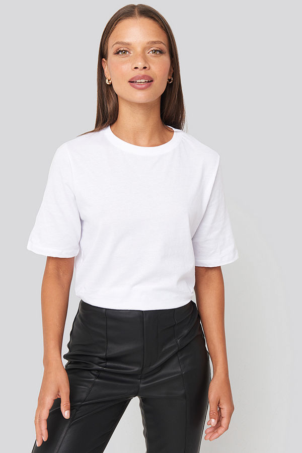 NA-KD Basic High Round Neck Tee vit