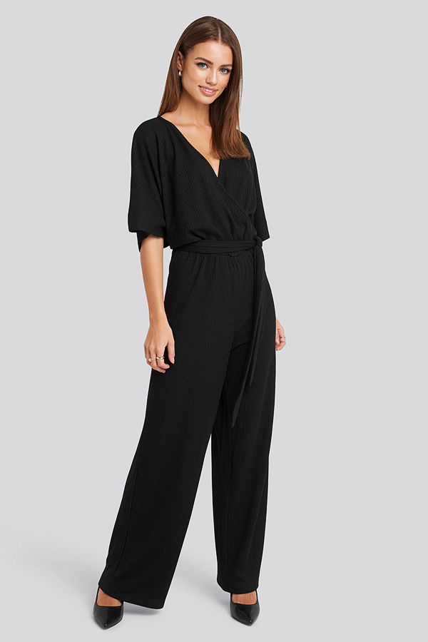 NA-KD Party Kimono Sleeve Lurex Jumpsuit svart