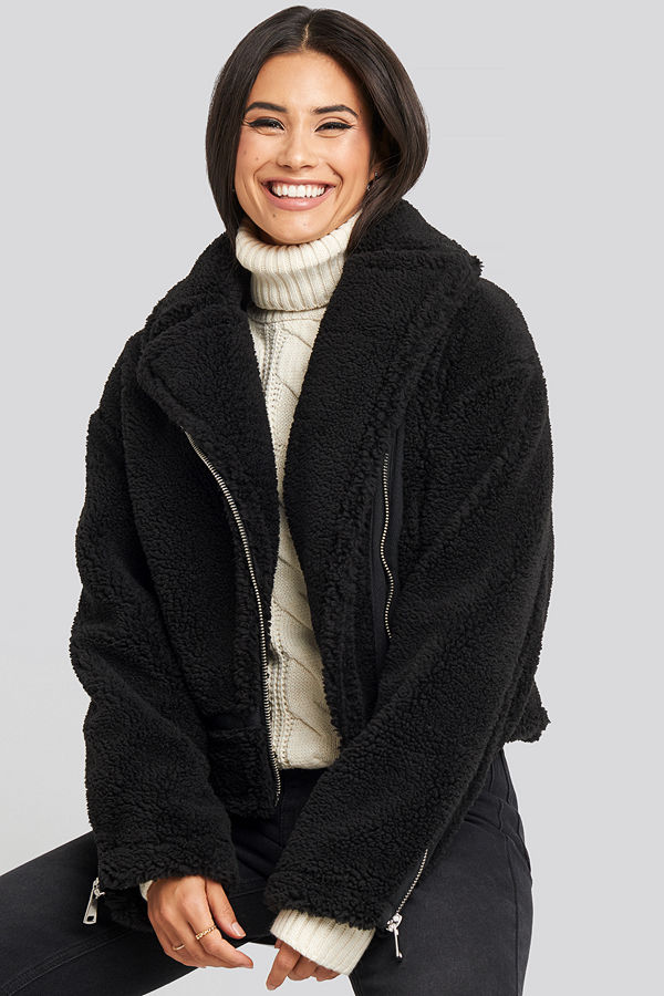 NA-KD Teddy Biker Jacket svart