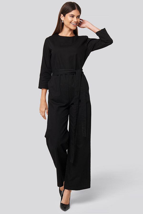 NA-KD Trend Belted Waist Detail Jumpsuit svart