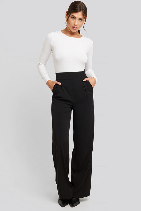 NA-KD Classic svarta byxor High Waisted Wide Leg Suit Pants svart