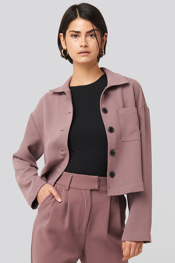 NA-KD Classic Short Pocket Overshirt lila