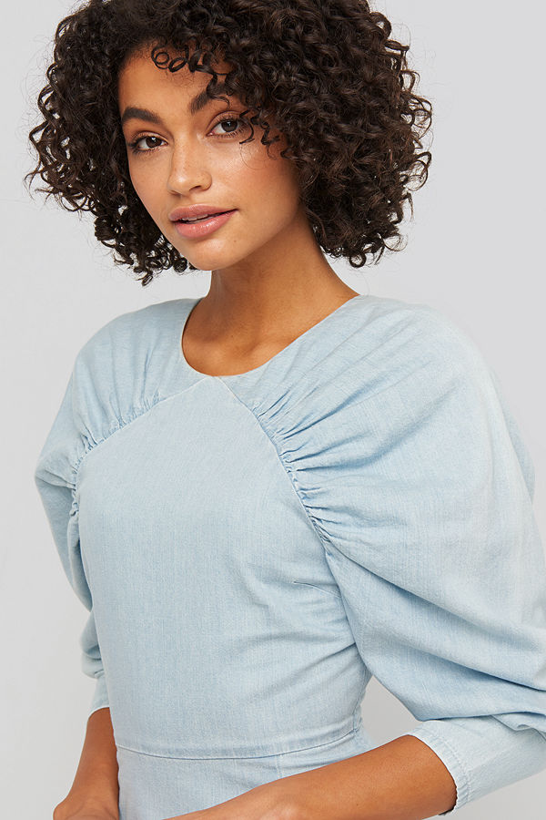 NA-KD Puff Sleeve Round Neck Mini Dress blå