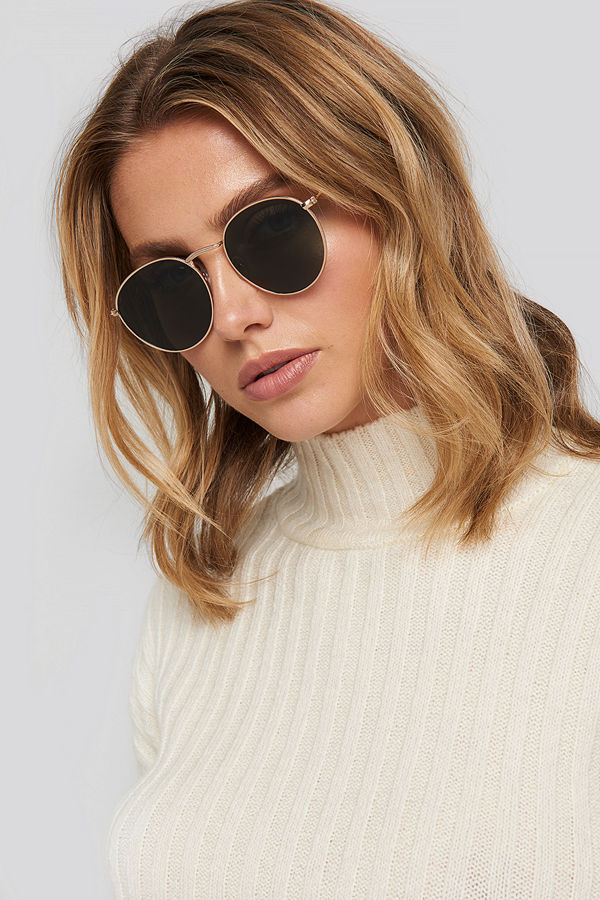 NA-KD Accessories Round Metal Sunglasses grön guld
