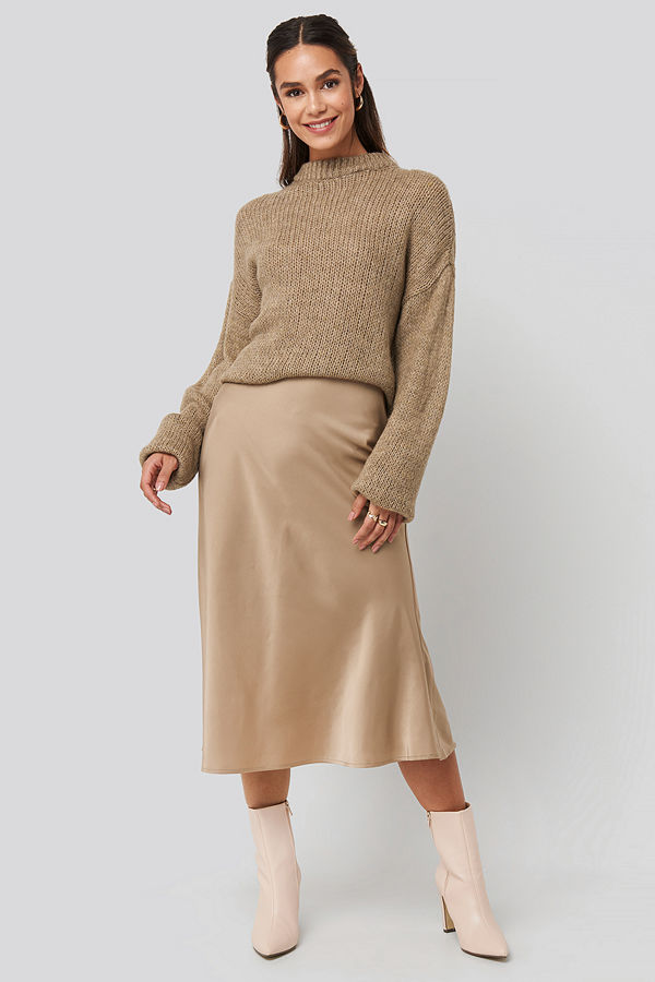 NA-KD Classic Satin Skirt beige