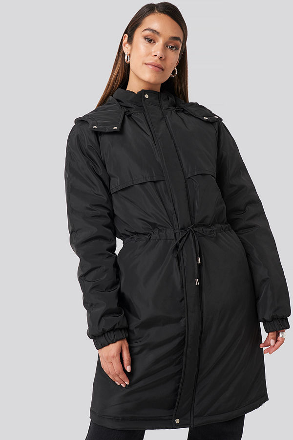NA-KD Drawstring Parka svart
