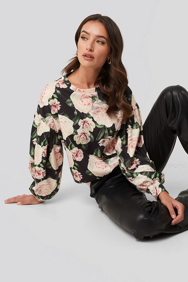 NA-KD Floral Balloon Sleeve Oversized Sweatshirt multicolor
