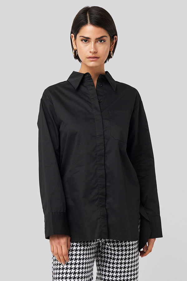 NA-KD Classic Oversized Cotton Pocket Shirt svart