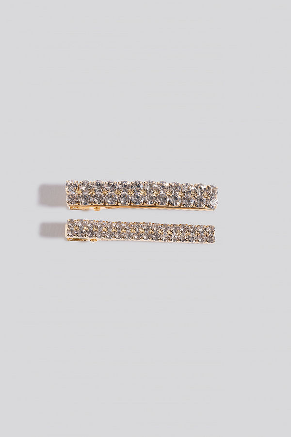 NA-KD Accessories 2-pack Strass Hairclips guld