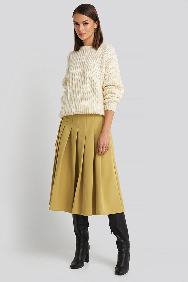 NA-KD Classic Tailored Pleated Midi Skirt gul