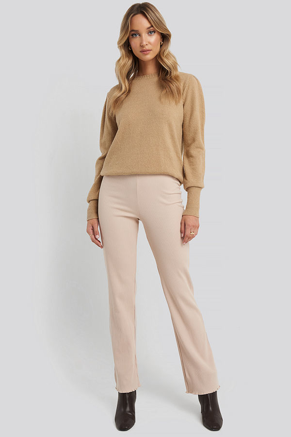 NA-KD Flare Ribbed Pants beige