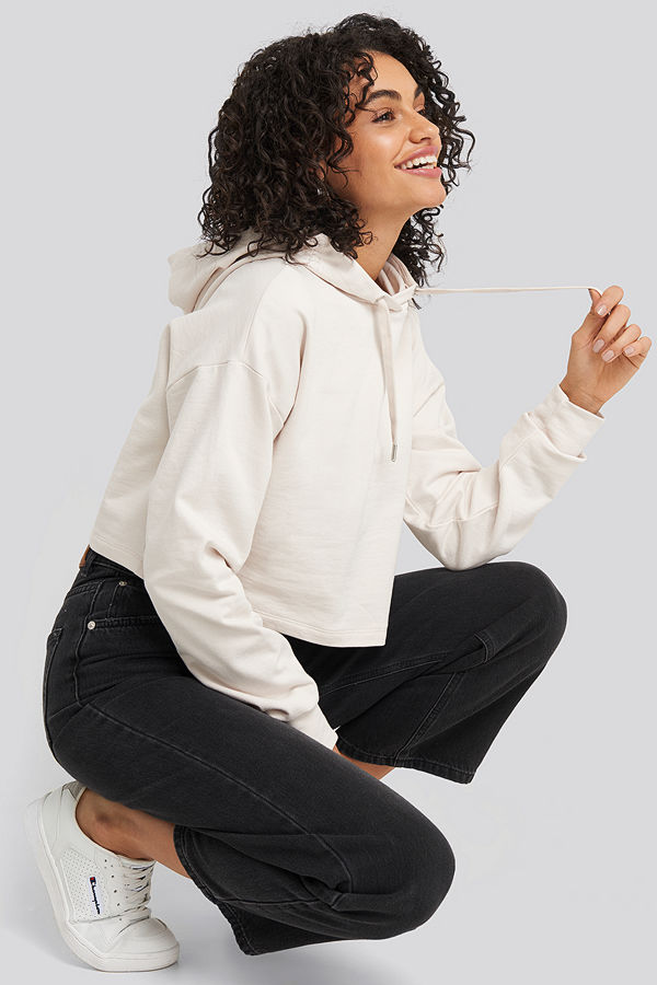 NA-KD Oversized Cropped Hoodie vit