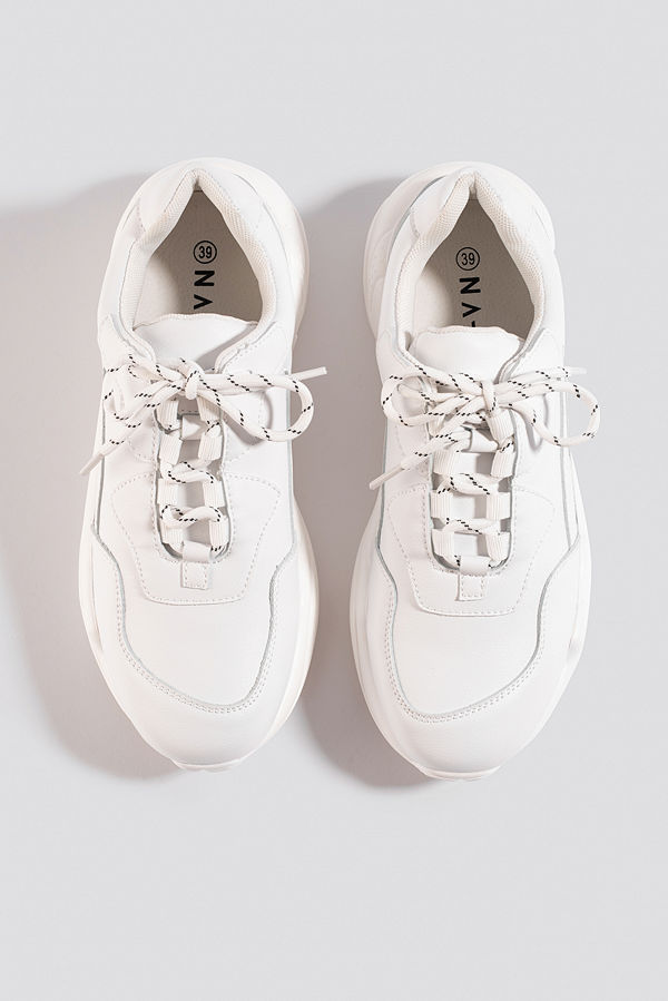 NA-KD Shoes Low Striped Lace Trainers vit