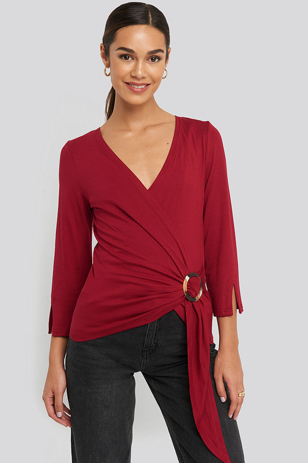 NA-KD Buckle Detail Jersey Top röd