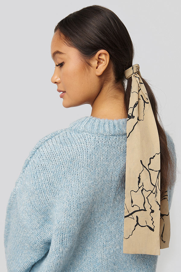 NA-KD Accessories Ink Print Slim Hair Scarf (065) beige