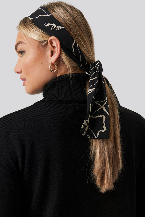 NA-KD Accessories Ink Print Slim Hair Scarf (065) svart