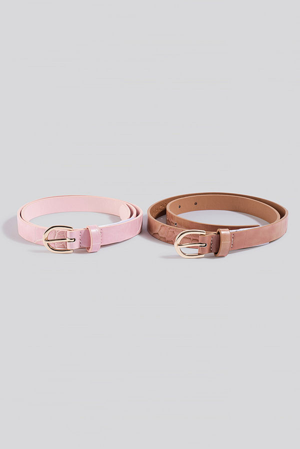 NA-KD Accessories Double Pack Slim Belts rosa beige