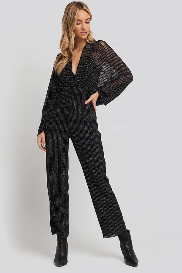 NA-KD Party Dolman Glittery Jumpsuit svart