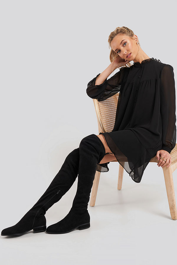 NA-KD Shoes Flat Overknee Boots svart