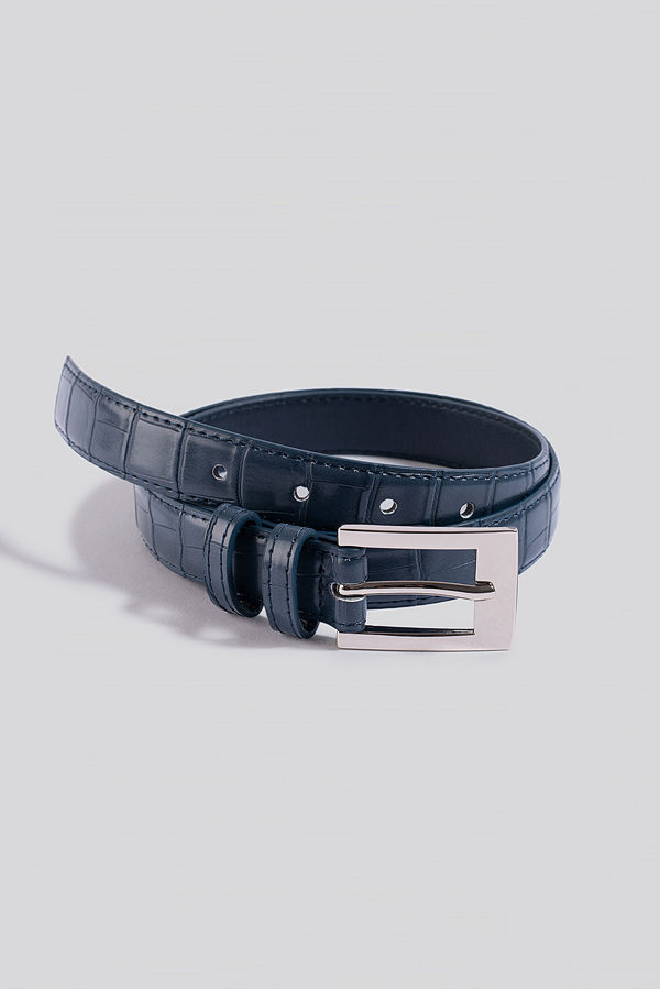 NA-KD Accessories Croc Slim Rectangular Belt blå