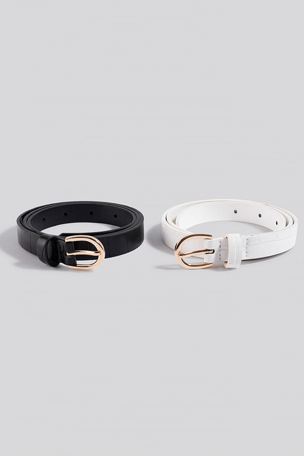NA-KD Accessories Double Pack Slim Belts svart vit