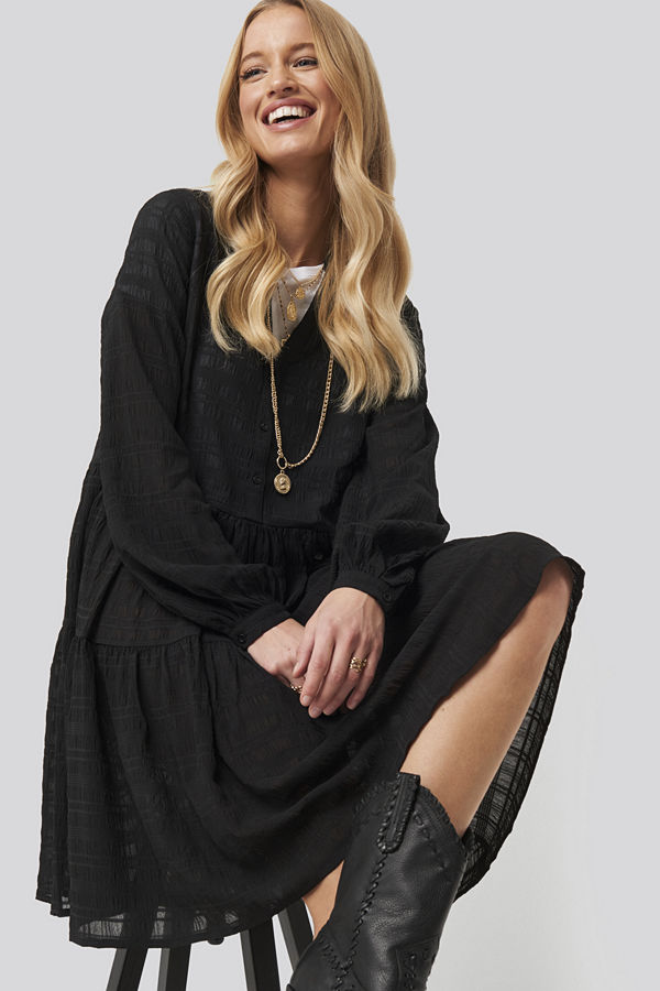 NA-KD Boho Structure A-Line Dress svart