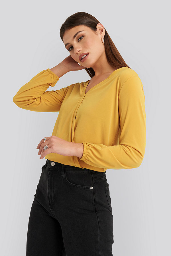 NA-KD Long Sleeve Overlap Blouse gul