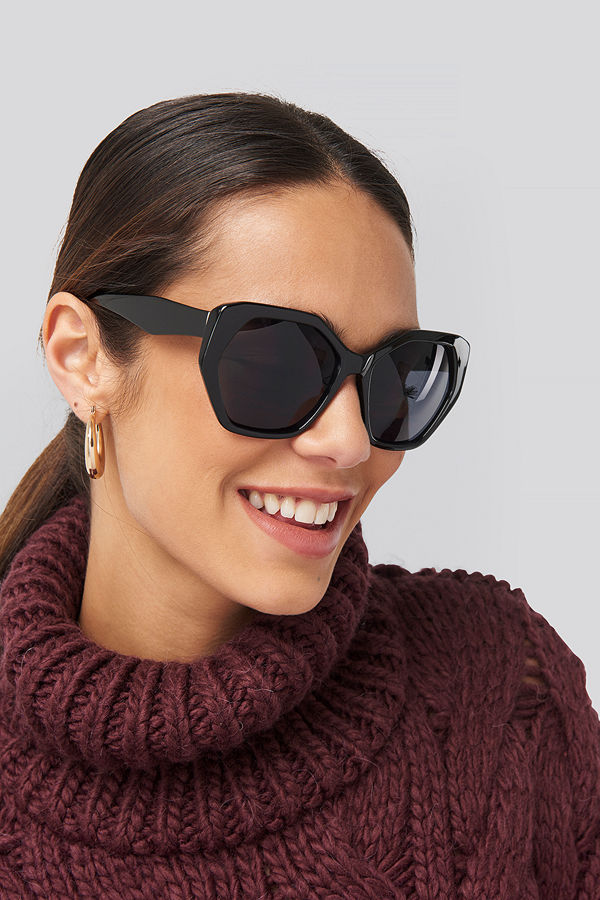 NA-KD Accessories Retro Octagon Sunglasses svart