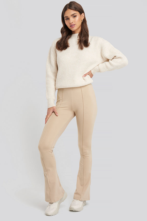 NA-KD Classic Exposed Seam Flare Leggings beige