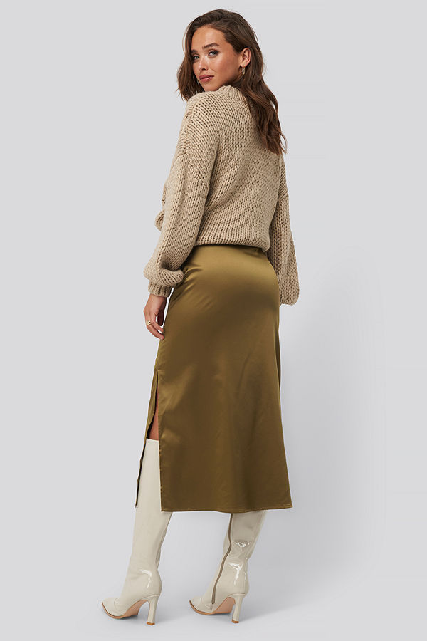 NA-KD Trend Split Seam Satin Midi Skirt brun