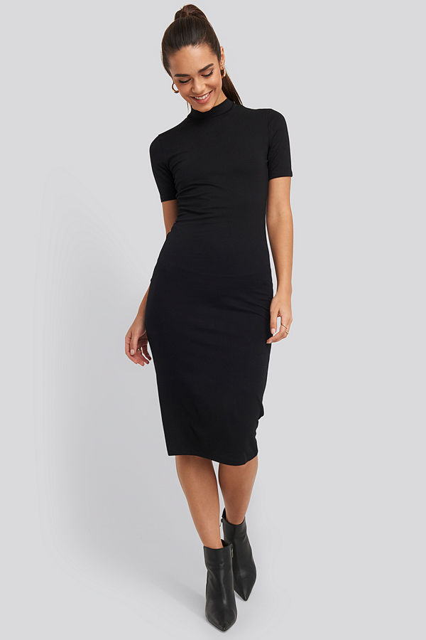 NA-KD Basic High Neck Bodycon Midi Dress svart