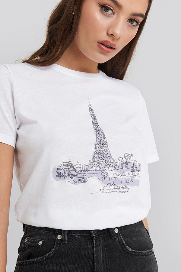 NA-KD Eiffel Tower Basic Tee vit