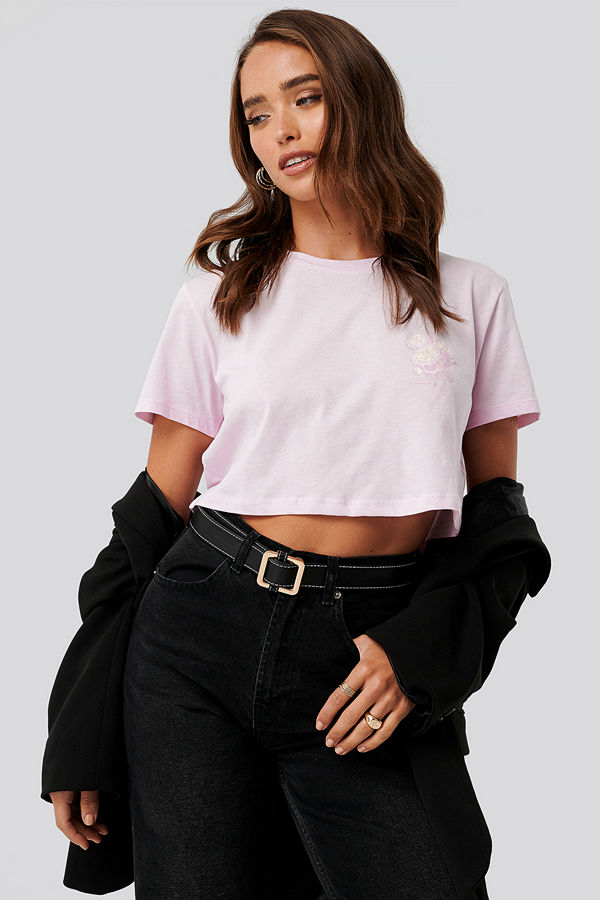 NA-KD Flower Cropped Tee rosa
