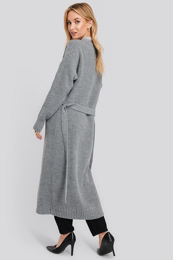 NA-KD Belted Maxi Cardigan grå