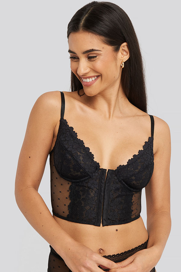 NA-KD Lingerie Delicate Lace Bustier svart
