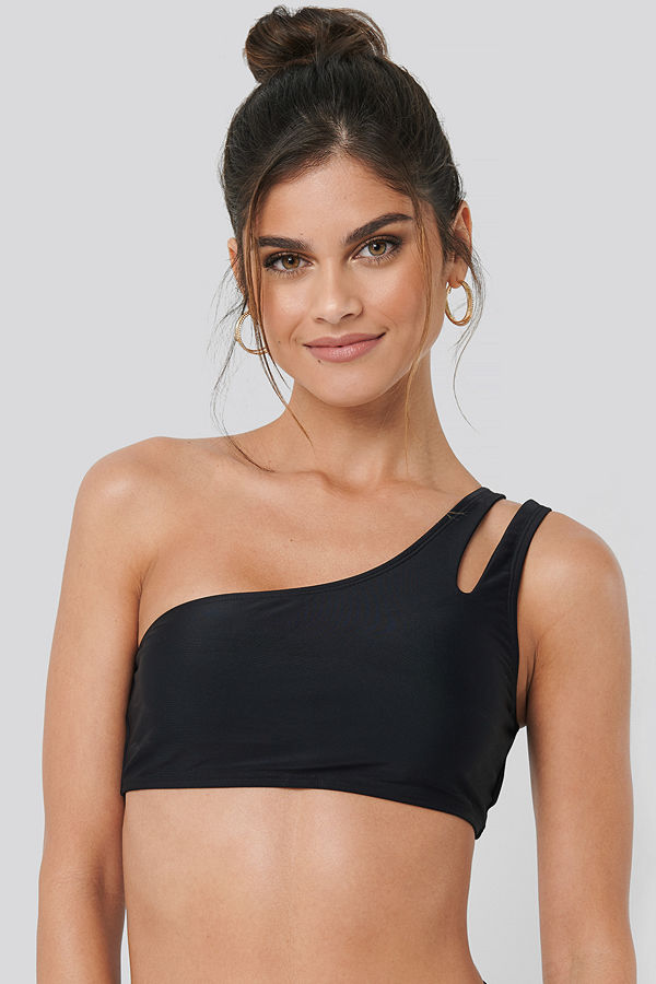 NA-KD Swimwear One Shoulder Cut Out Bikini Top svart