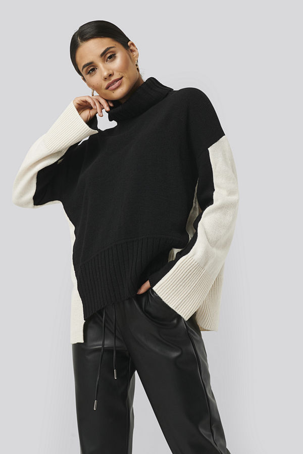 NA-KD Wool Blend Oversized Colour Block Sweater multicolor