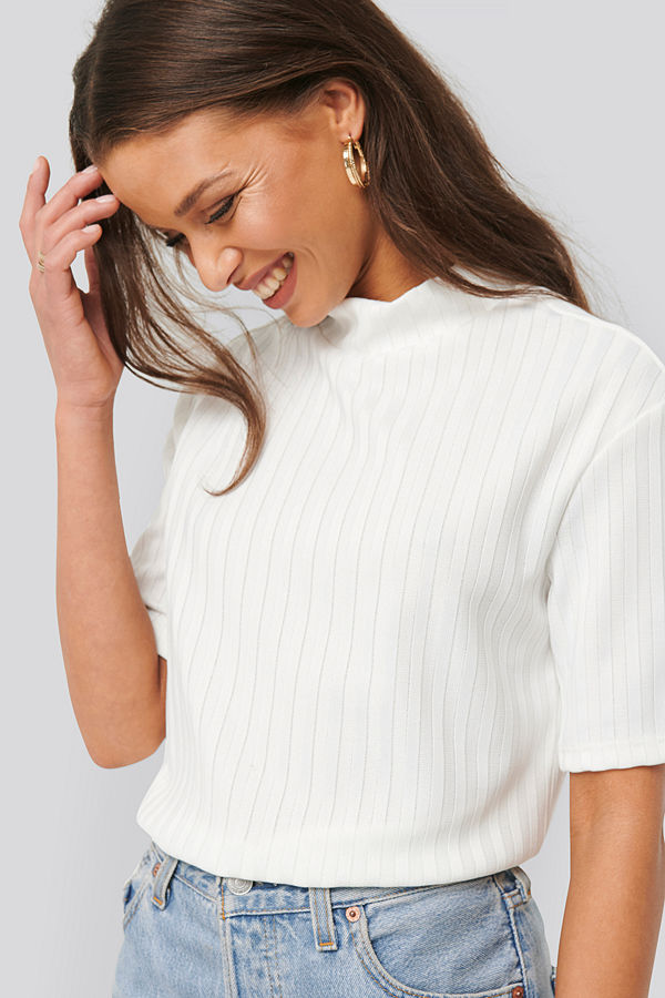 NA-KD Trend High Neck Ribbed Top vit