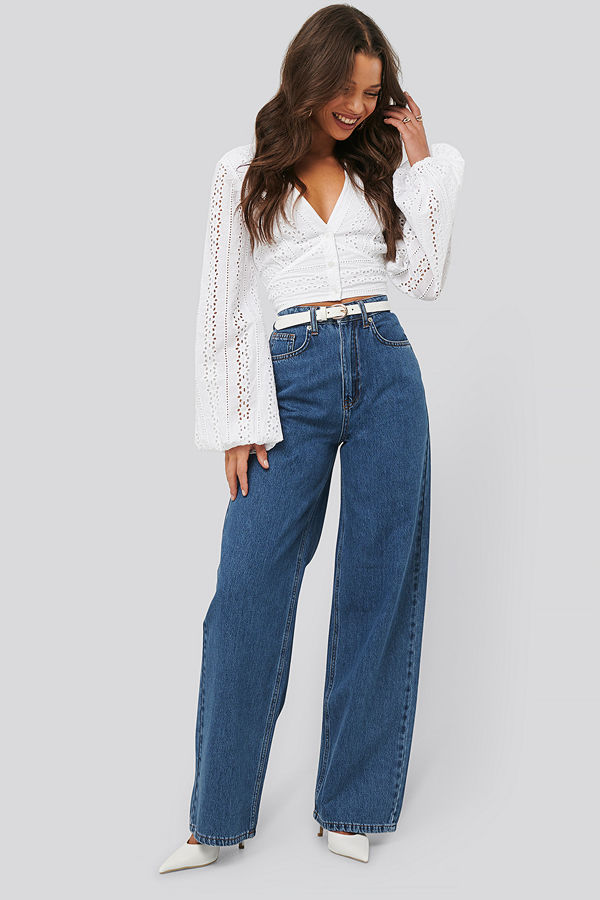 NA-KD Trend Wide Leg Denim blå