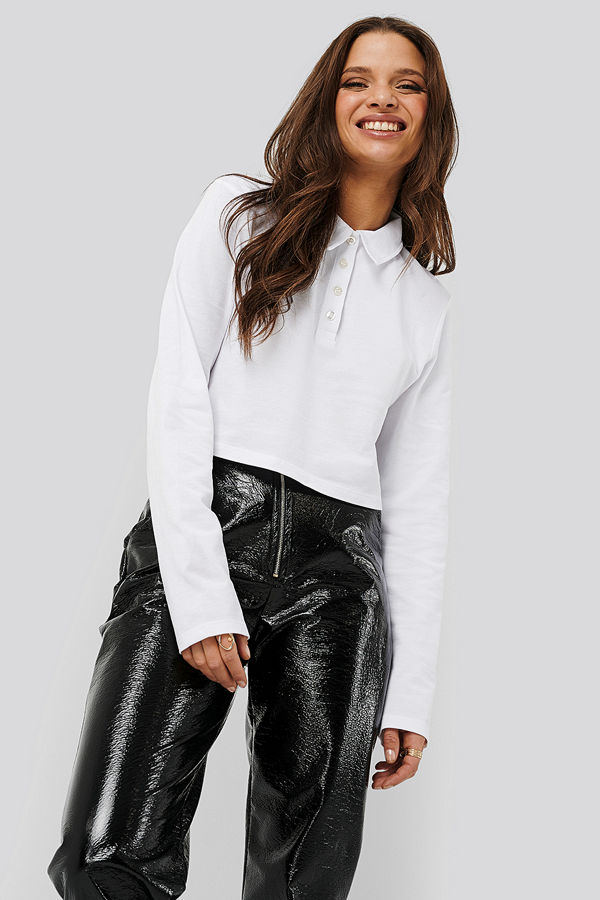 Nicci Hernestig x NA-KD Cropped Piké Shirt vit