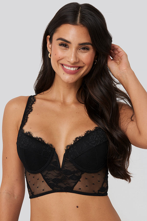 NA-KD Lingerie V-Shape Lace Bustier svart